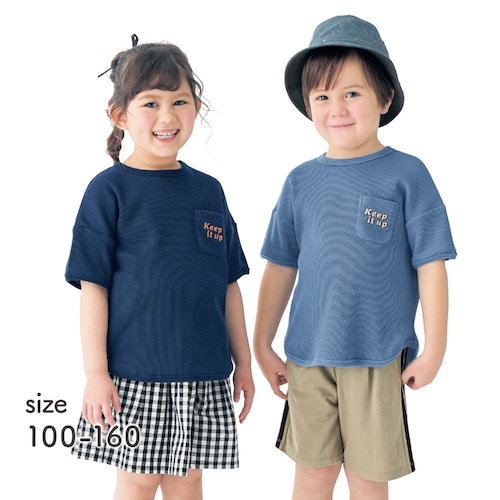 刺繍ロゴ胸ポケット薄手ワッフル半袖Ｔシャツ 【子供服】