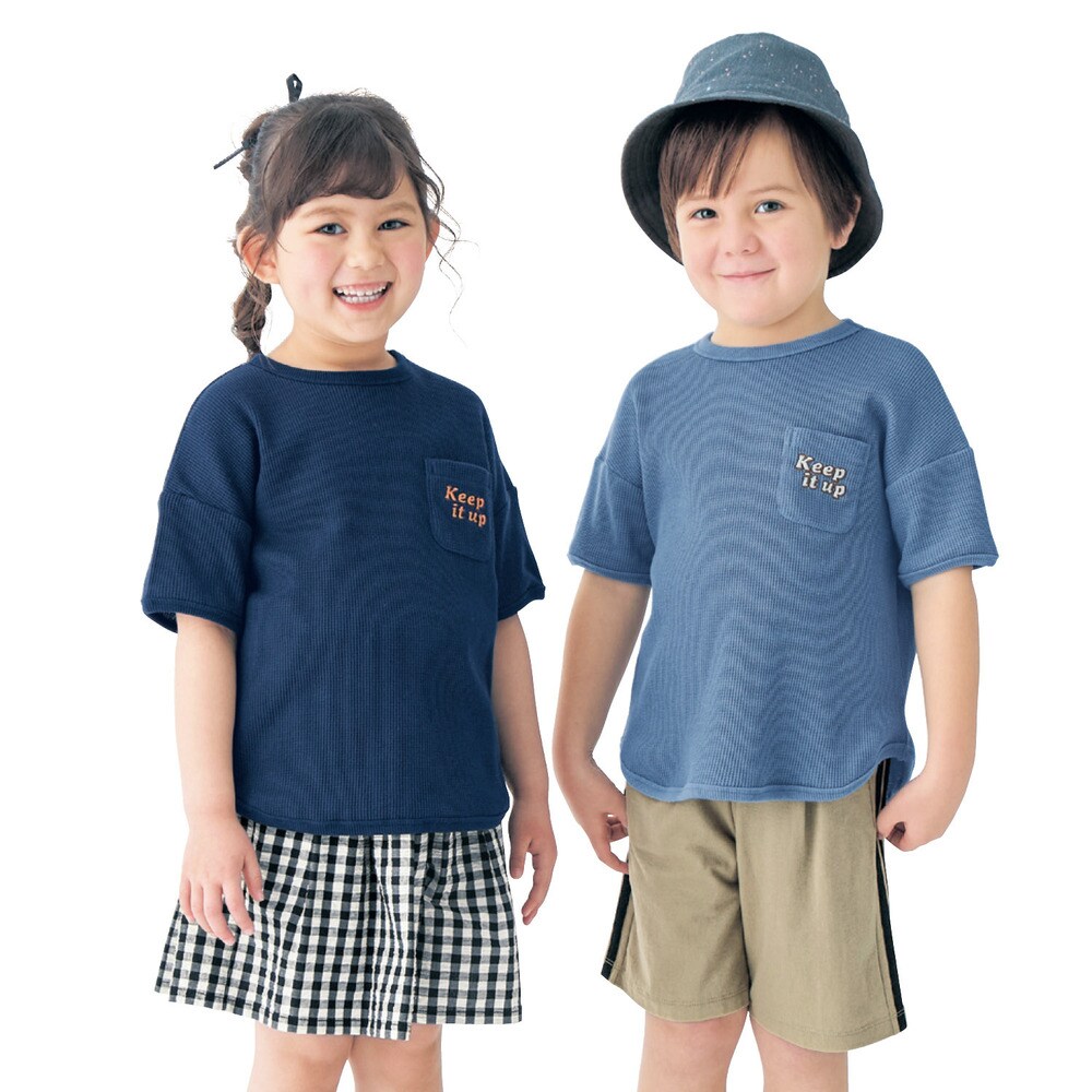 【ジータ/GITA】刺繍ロゴ胸ポケット薄手ワッフル半袖Tシャツ 【子供服】