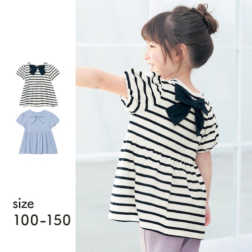 薄くて涼しいバックリボン切替えチュニックプルオーバー 【子供服 半袖】
