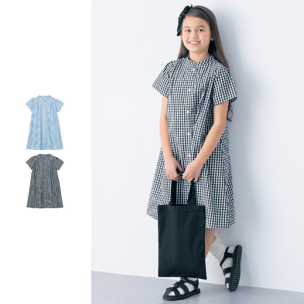 【ジータ/GITA】ギャザーストライプシャツワンピース 【子供服 半袖】