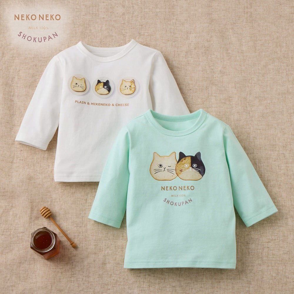 【ねこねこ食パン】【ねこねこ食パン】プリント七分袖Tシャツ 【子供服】