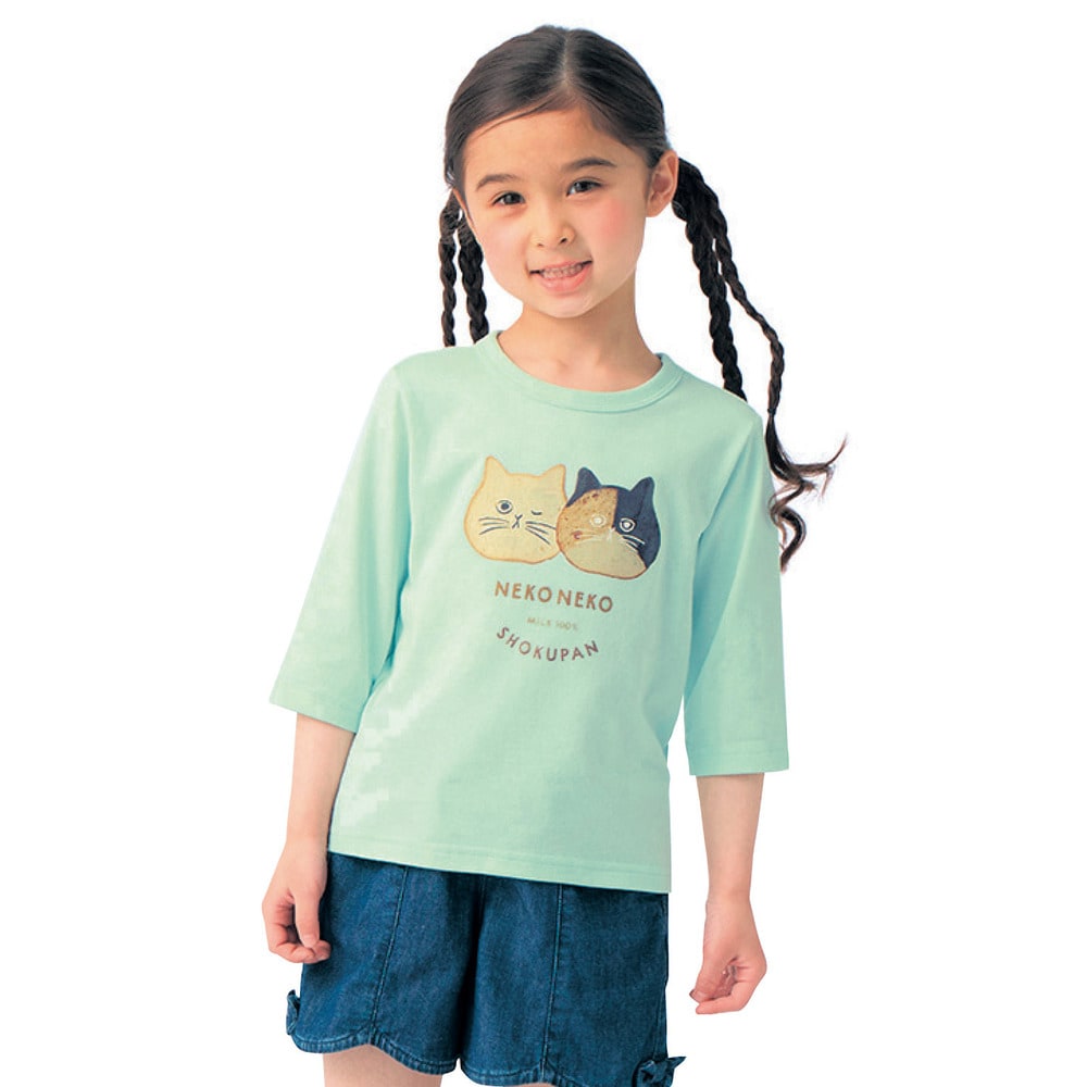 ねこねこ様 ねこねこ食パン】プリント七分袖Tシャツ 【子供服】(ねこねこ