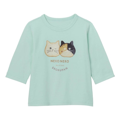 【ねこねこ食パン】プリント七分袖Ｔシャツ 【子供服】