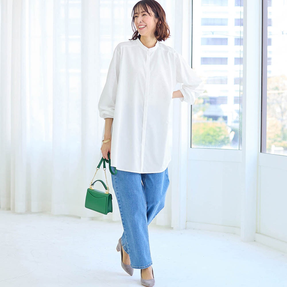 新色追加】 チュニックAラインシャツ(シワになりにくい）(花笑む