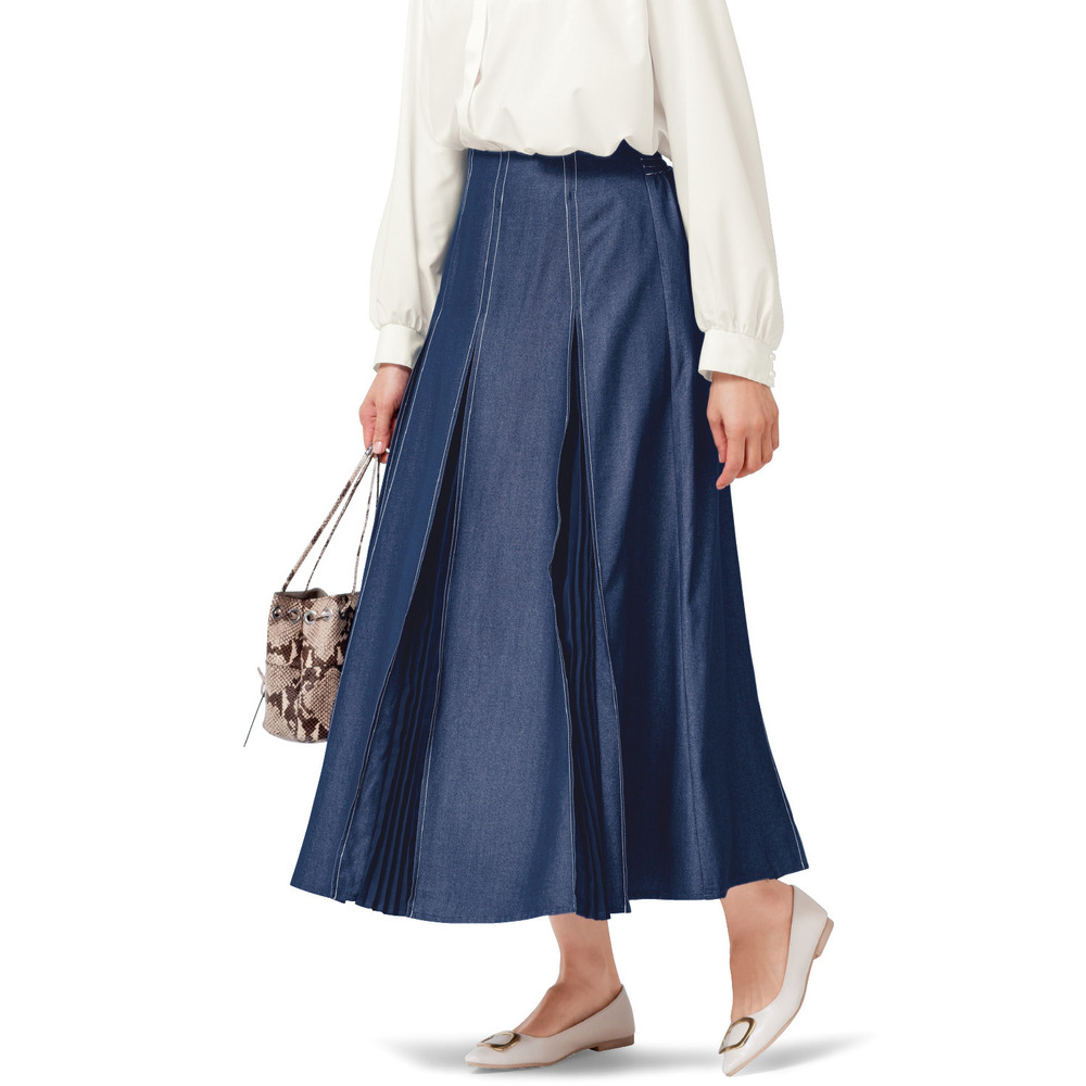 【花笑むとき/hana emu toki】変形プリーツデニムスカート 【花笑むとき/hana emu toki】変形プリーツデニムスカート