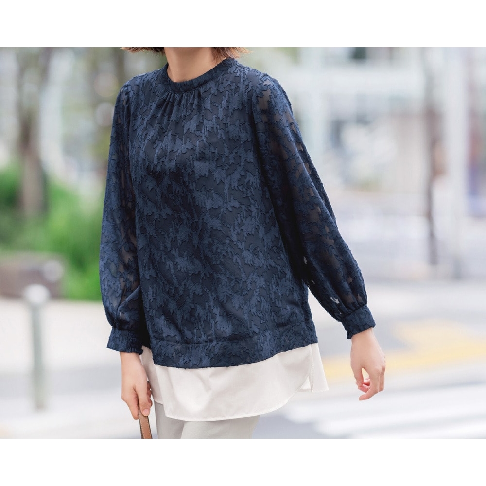 【花笑むとき/hana emu toki】フェイクレイヤードプルオーバー 【着脱しやすい後ろファスナー】