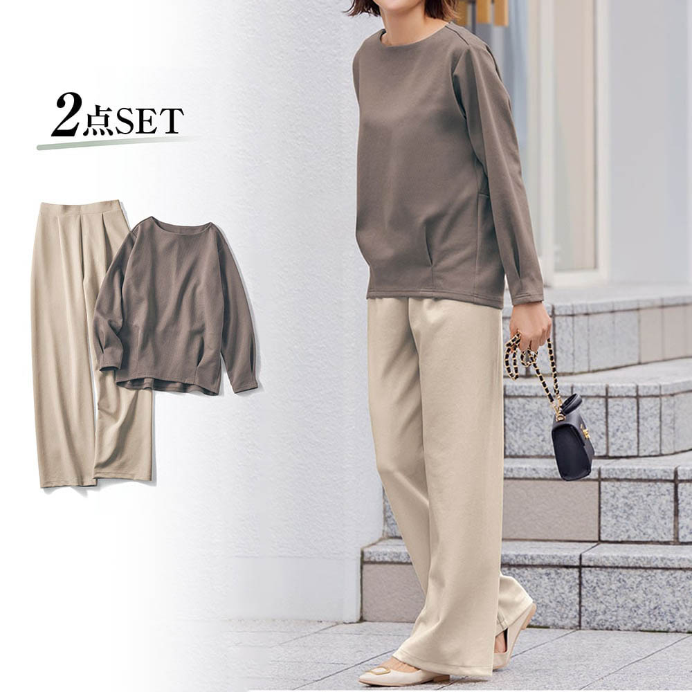 【花笑むとき/hana emu toki】着心地なめらかタックデザインセットアップ 【2点セット】