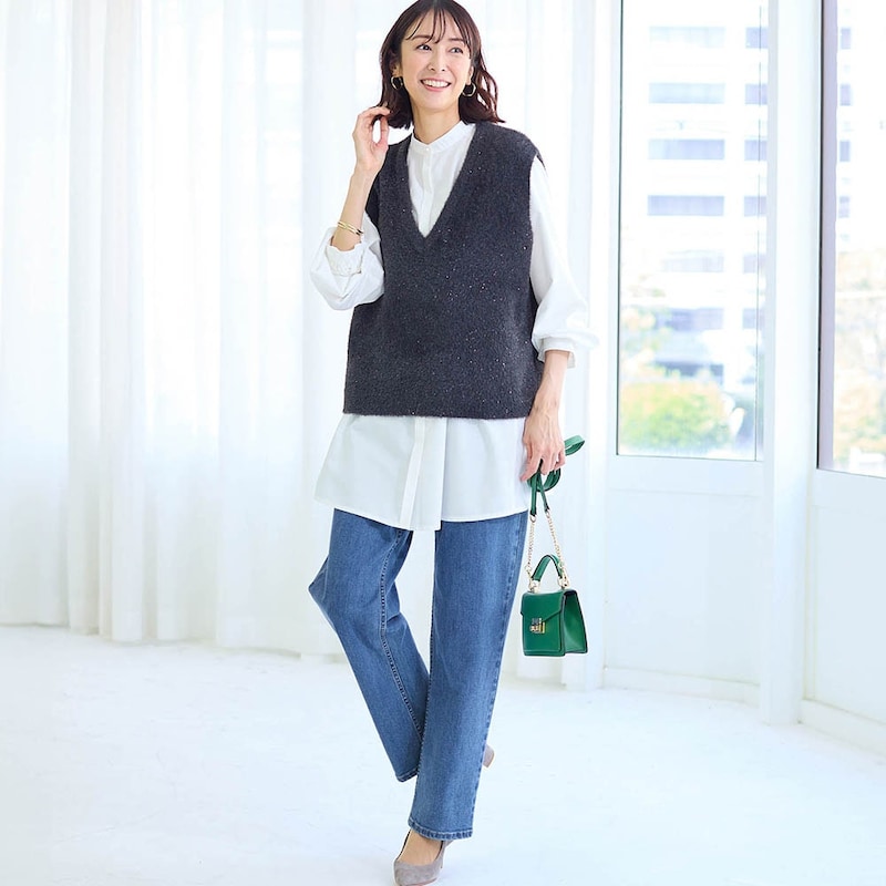 モデル身長169cm／64-91・股下70cm ※写真は撮影用のため股下+6cmになります。