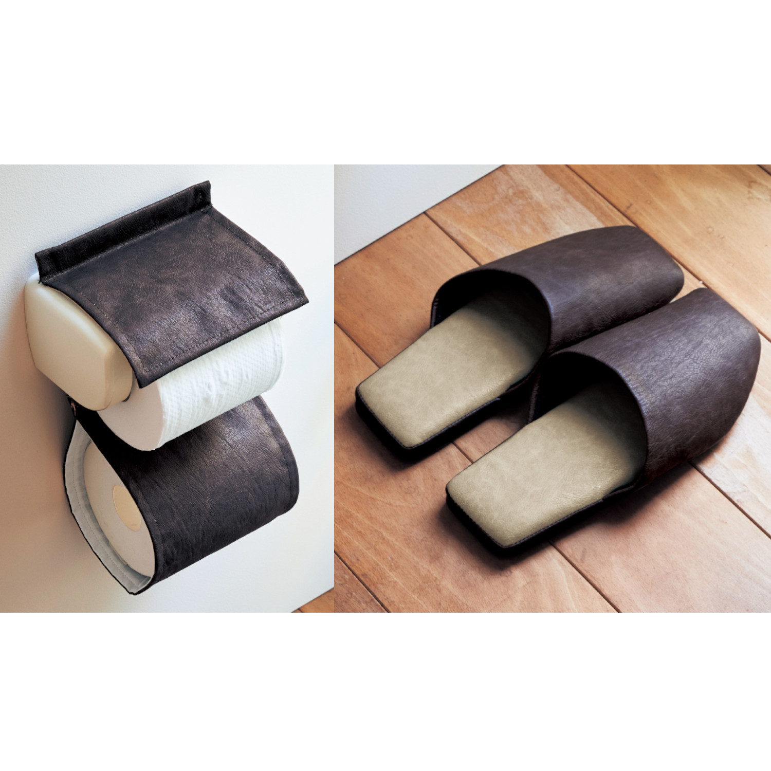 【ベルメゾン】合皮のトイレットペーパーホルダー & スリッパ