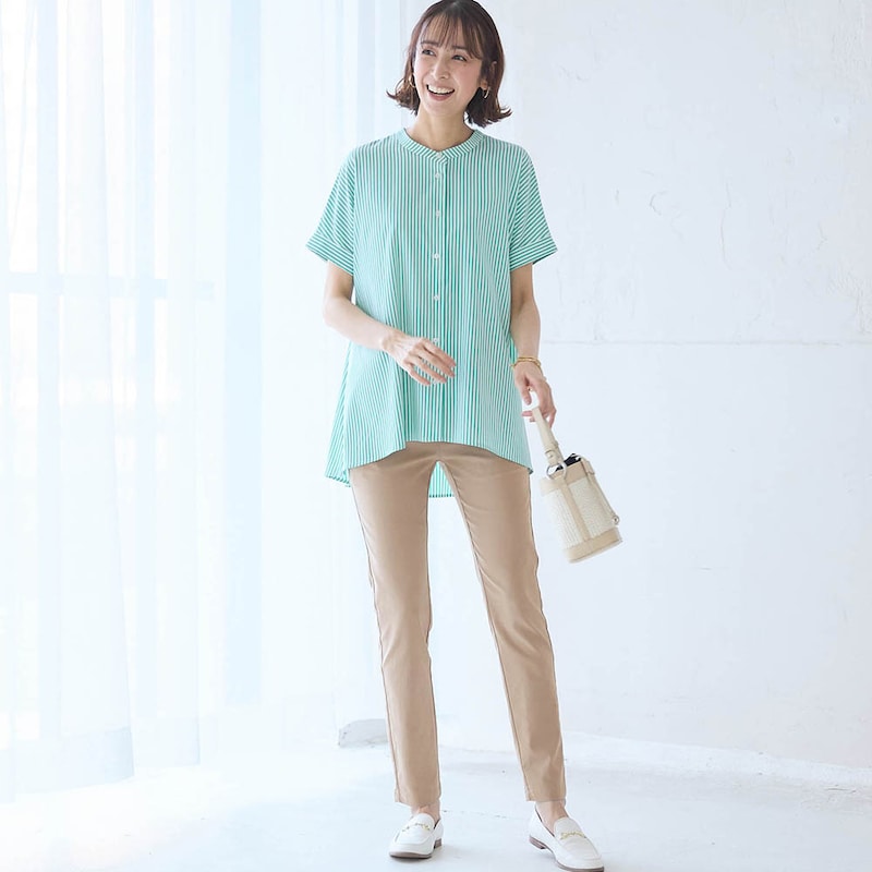 モデル身長169cm／M　※写真は撮影用のため股下+4cmになります。（ベージュ）