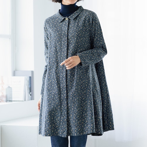 小花プリント微起毛シャツチュニック