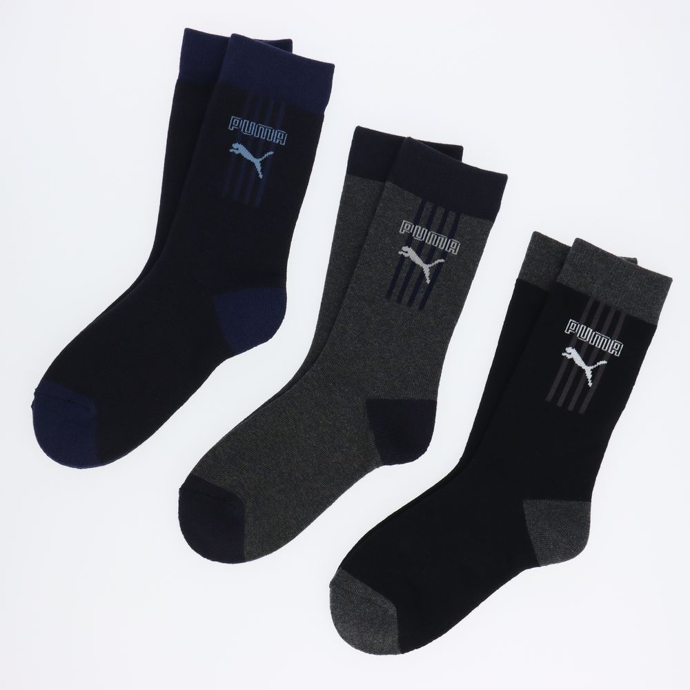 【プーマ/PUMA 】【総パイル・厚手】PUMAクルーソックス3足組 【プーマ/PUMA 】【総パイル・厚手】PUMAクルーソックス3足組