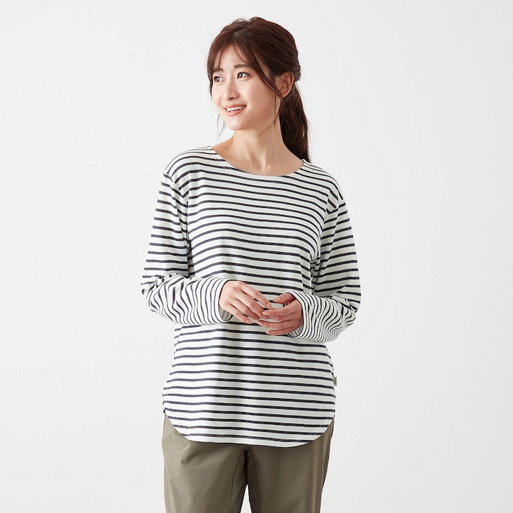 裏メッシュさらさら長袖ボーダーＴシャツ