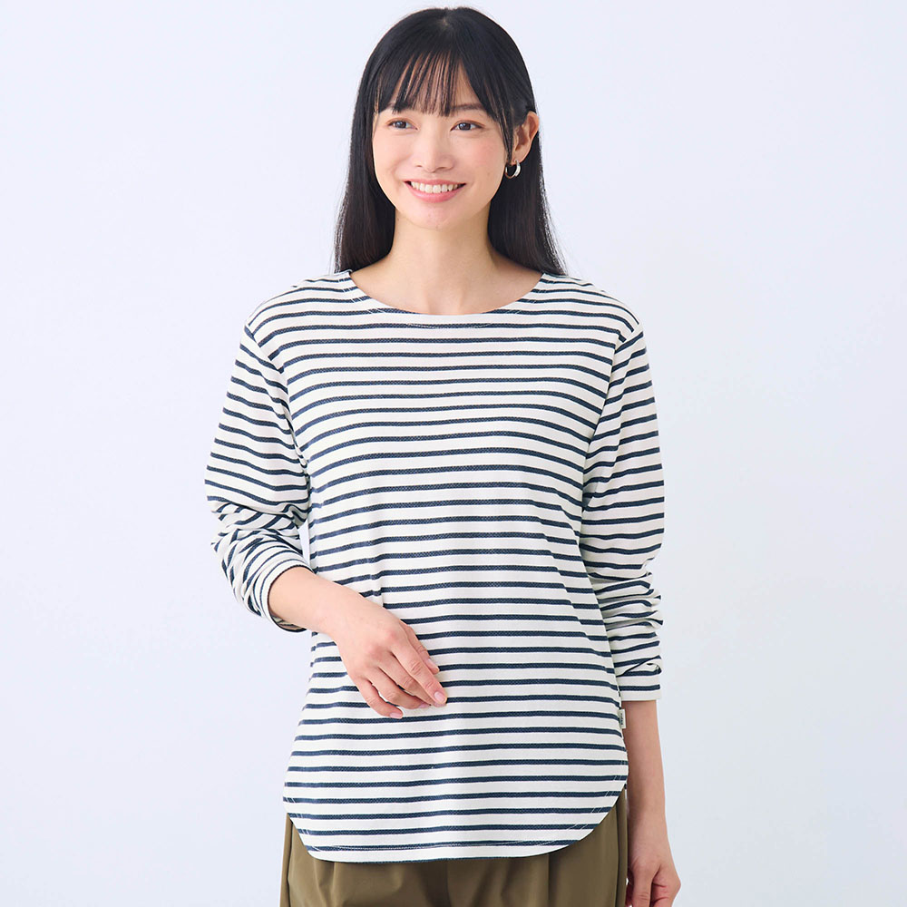 裏メッシュさらさら長袖ボーダーTシャツ 裏メッシュさらさら長袖ボーダーTシャツ