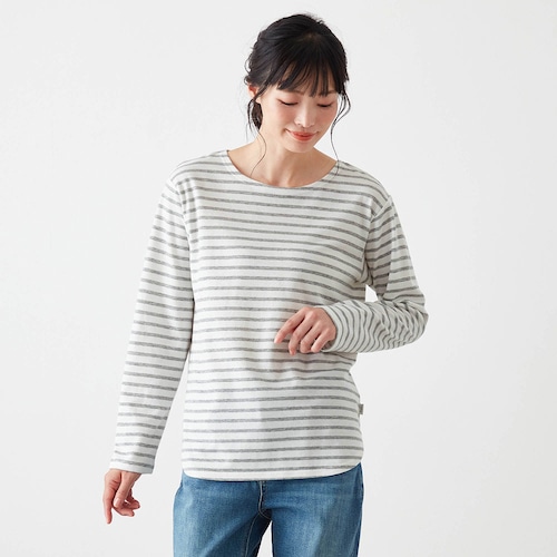 裏メッシュさらさら長袖ボーダーＴシャツ
