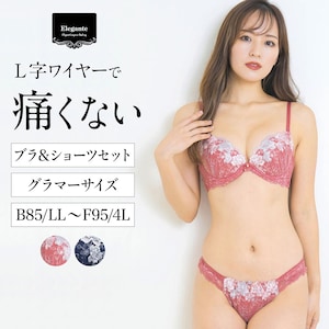 クラシカルなフローラル刺繍が映えるブラ & ショーツセットです。刺繍レースとストレッチレースを使用した華やかな1着。ショーツの脇フリルがキュートなデザイン。あたりが出にくくデイリー使いに◎L字