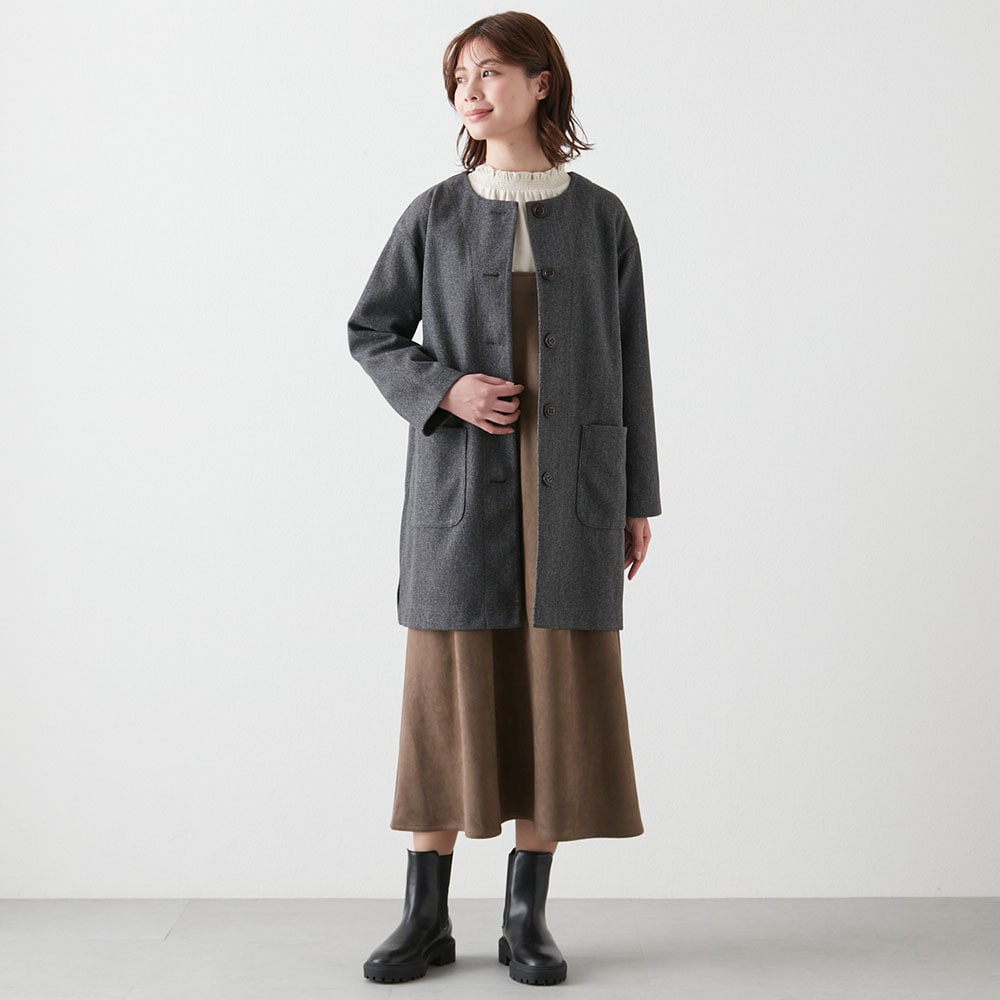 【ベルメゾン】ファイクウールノーカラーコート