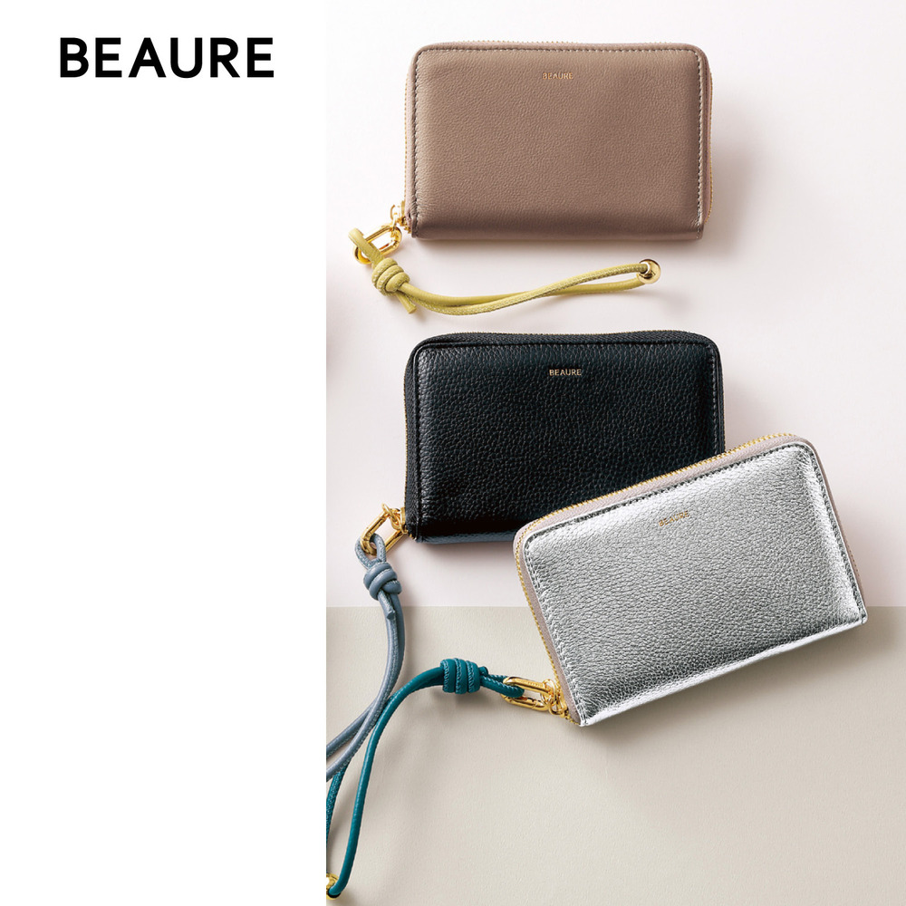 【ヴュレ/Beau're】ストラップ付き本革2つ折り財布 【ヴュレ/Beau're】ストラップ付き本革2つ折り財布