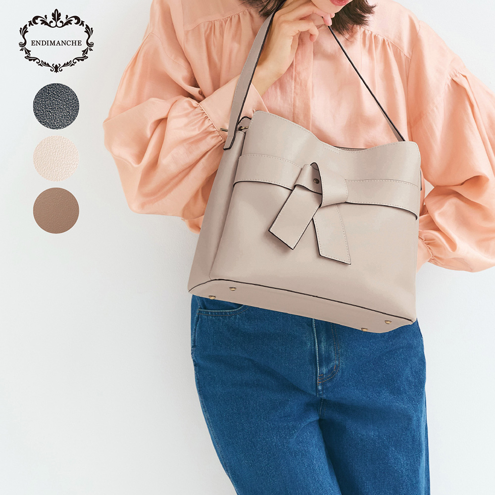 【アンディマンシェ/ENDIMANCHE】リボンワンショルダーバッグ(2WAY)【軽量】