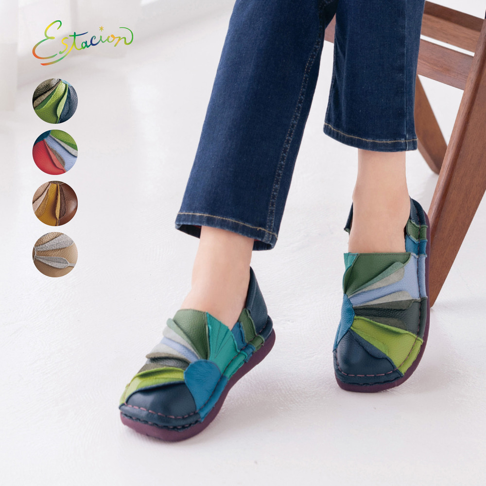 【エスタシオン/Estacion】アートのような本革フラワーモチーフスリッポン 【エスタシオン/Estacion】アートのような本革フラワーモチーフスリッポン