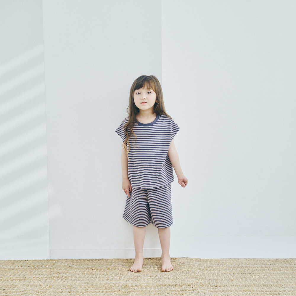 【リッケ/LYKKE】丈長め & 股上深めでおなかが出にくいフレンチスリーブ綿素材パジャマ
