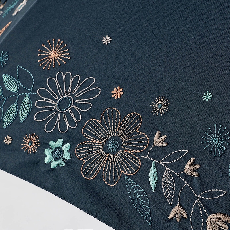 柄アップ　ブラック（刺繍のようなお花畑）