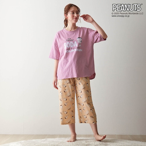 動きやすくて気持ちいい。スヌーピーが可愛い、天竺トップスと布帛パンツのパジャマ 「スヌーピー」