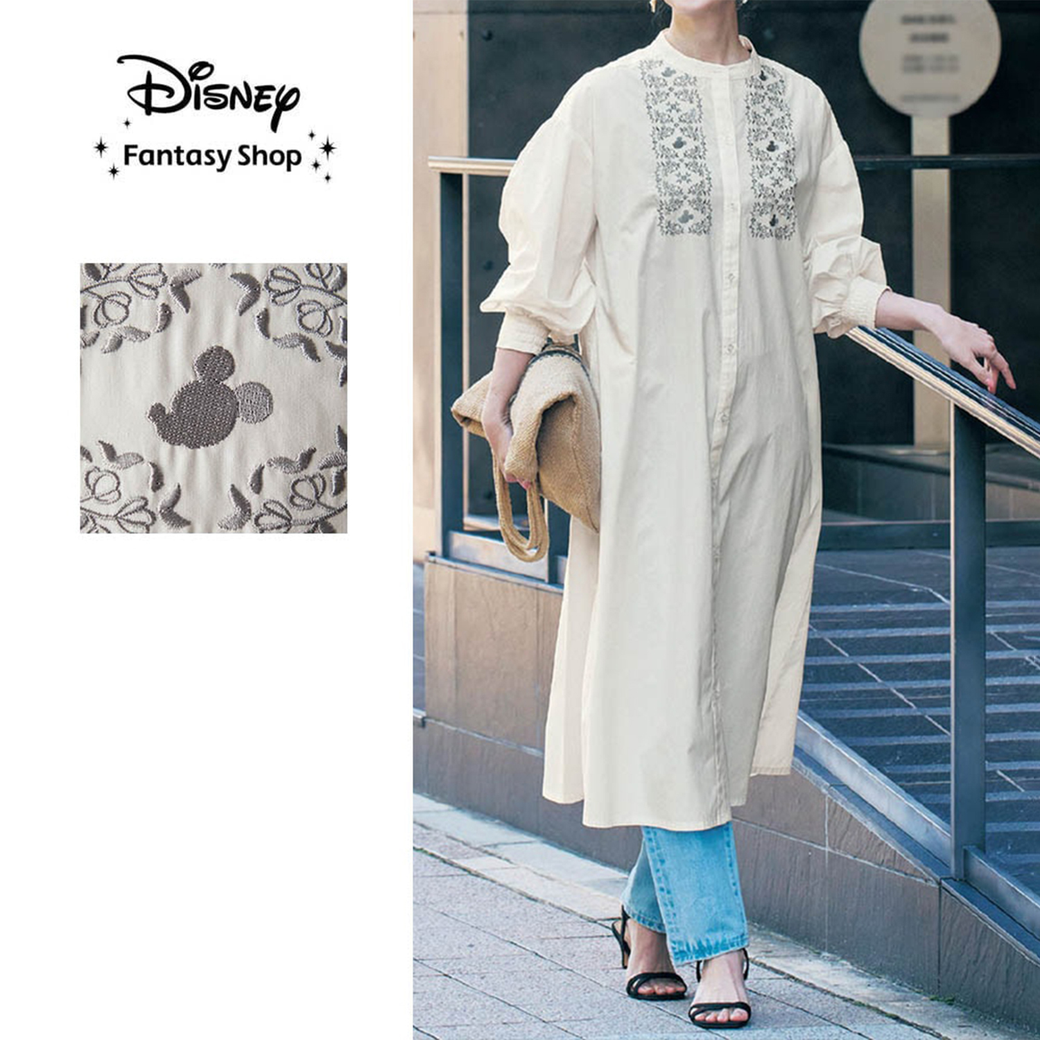 【ディズニー/Disney】ボリューム袖の刺繍ワンピース「ミッキーマウス」