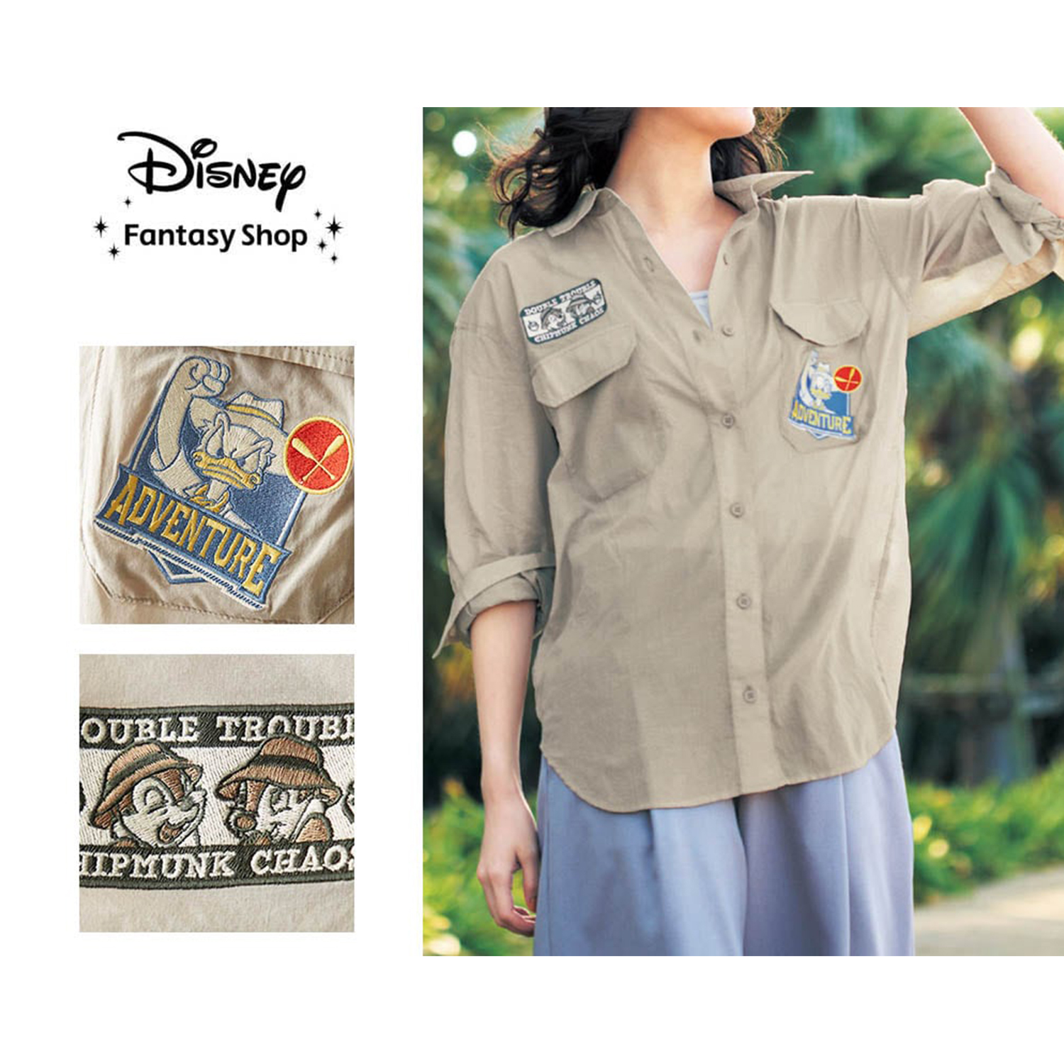 【ディズニー/Disney】フラップポケット付きシアーシャツ「ドナルド & チップ & デール」 【ディズニー/Disney】フラップポケット付きシアーシャツ「ドナルド & チップ & デール」