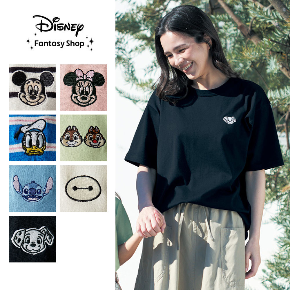 【ディズニー/Disney】ユニセックスちびかお刺繍Tシャツ(選べるキャラクター)