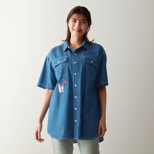 ユニセックス刺繍デニムシャツ「リロ＆スティッチ」