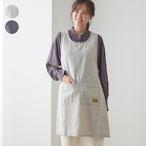 デニム風コットン脇ボタンエプロン
