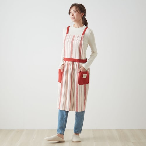 ストライプ コットンギャザーエプロン