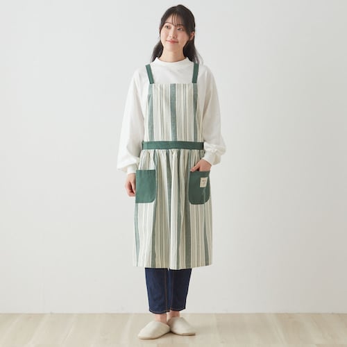 ストライプ コットンギャザーエプロン