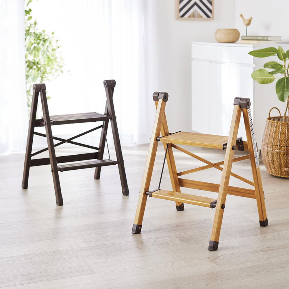 【ベルメゾン】折りたたみ時約4.8cmの2段木目調ステップ 【脚立】