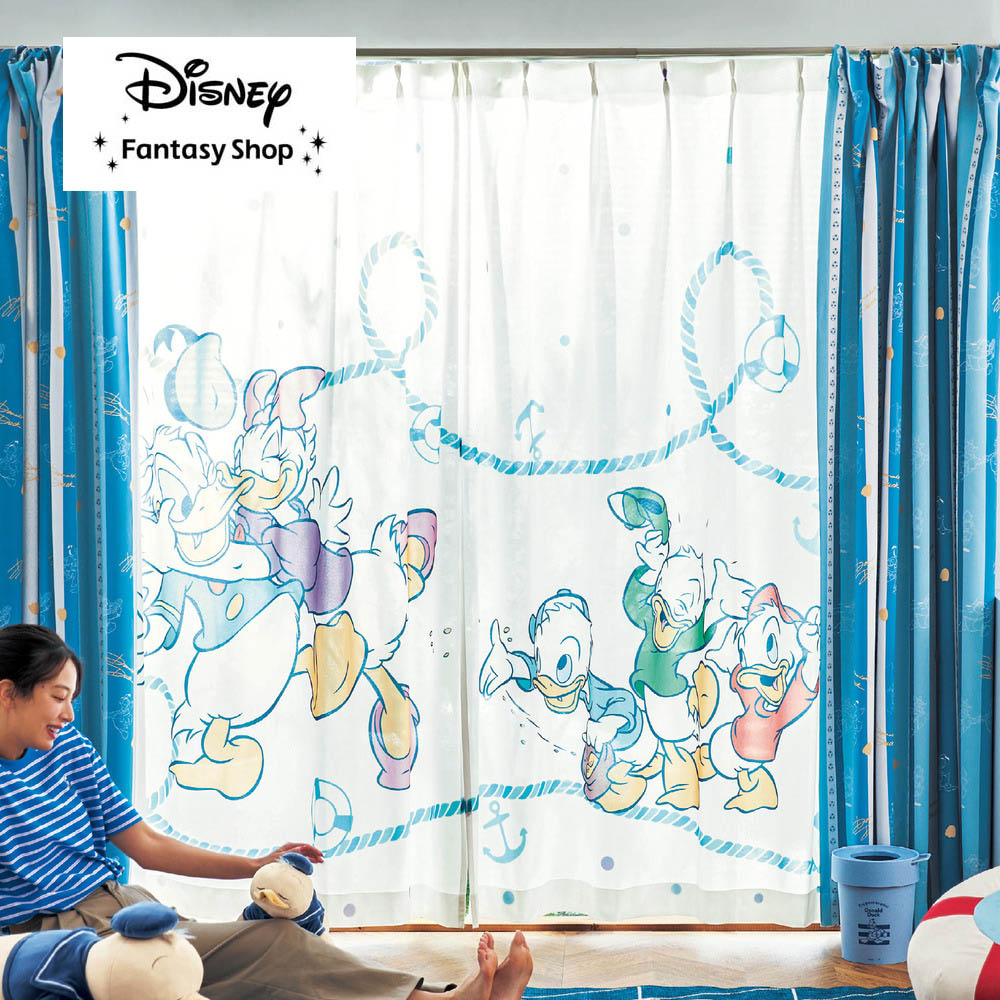 【ディズニー/Disney】一枚絵のようなUVカット・遮熱・遮像レースカーテン 「ドナルド & ファミリー」