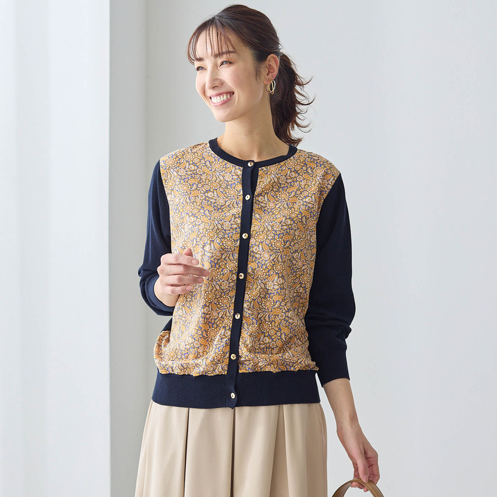 【スタイルノート/StyleNote】リバティプリント切替えニットカーディガン