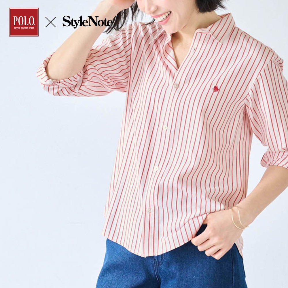 【スタイルノート/StyleNote】胸元刺繍ストライプシャツ