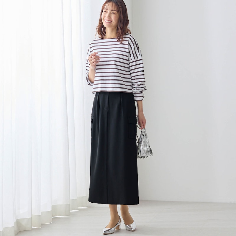 モデル身長173cm／M ※写真は撮影用のため総丈+８cmになります。