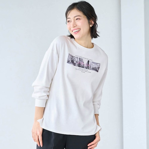 綿素材のあったかロゴプリントロングTシャツ