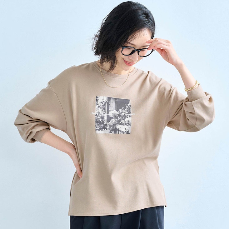 綿素材のあったかロゴプリントロングTシャツ