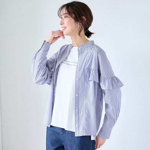 シワになりにくいフリル使いブラウス【形態安定】