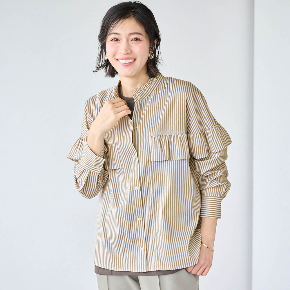 【スタイルノート/StyleNote】シワになりにくいフリル使いブラウス【形態安定】