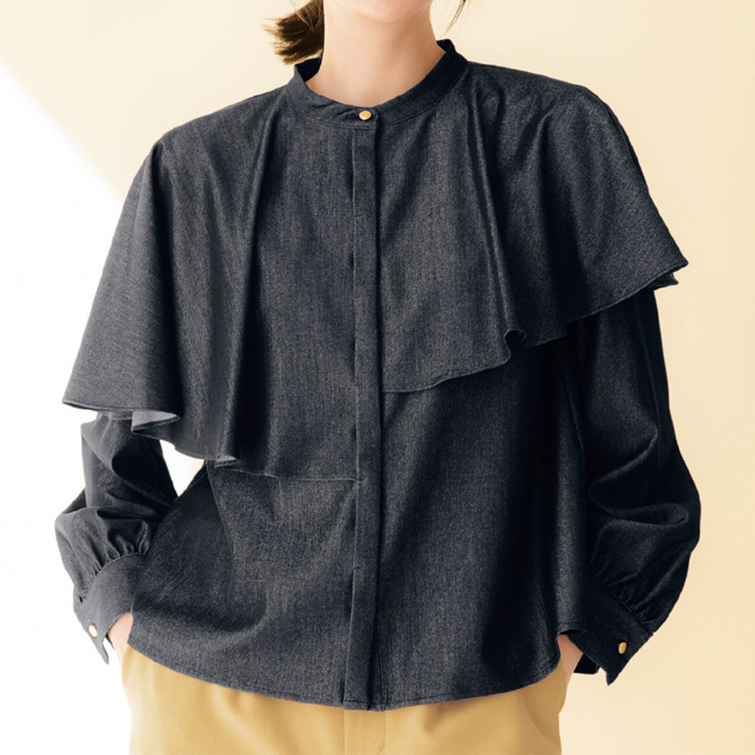 【スタイルノート/StyleNote】デニム調ケープ風デザインブラウス