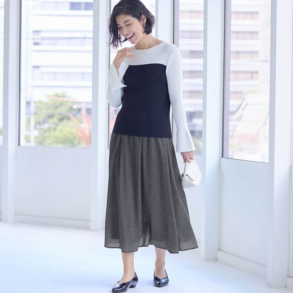 モデル身長168cm／M ※写真は撮影用のため総丈+6cmになります。
