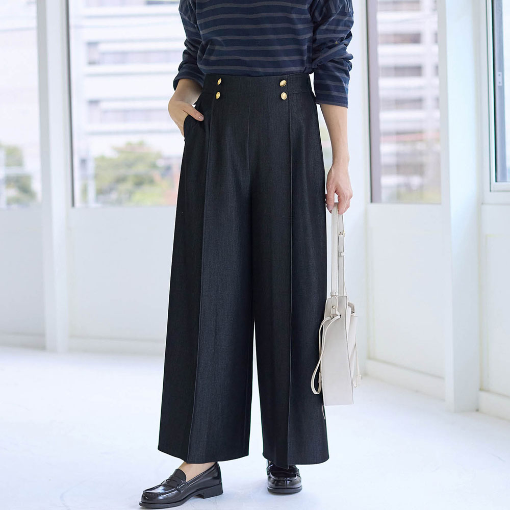 【スタイルノート/StyleNote】マリンディテールタックワイドパンツ 【プチ・トールサイズあり】 【スタイルノート/StyleNote】マリンディテールタックワイドパンツ 【プチ・トールサイズあり】