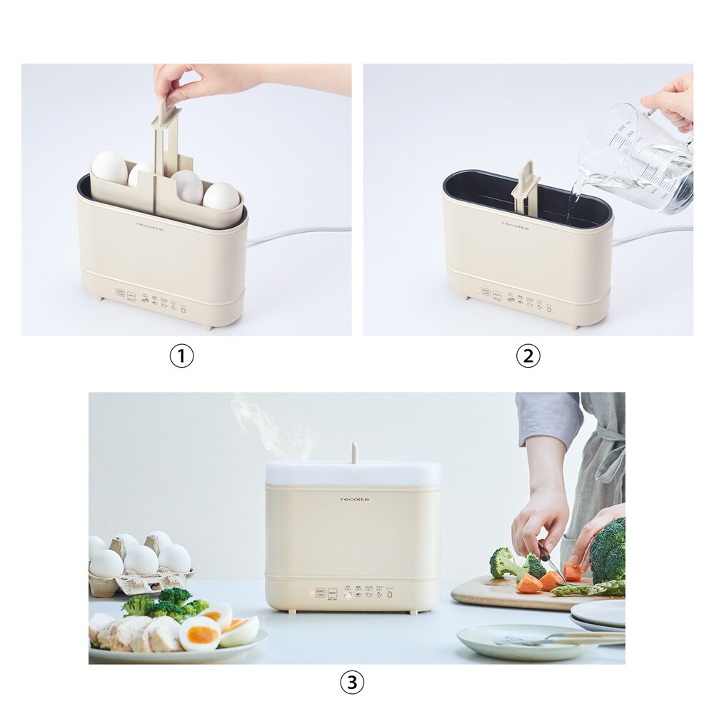 食材を［カゴ］にのせて水を注ぎ調理メニューを選択、【START/STOP】ボタンを押すだけ