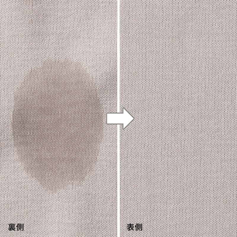 汗ジミ防止加工で肌側が汗で濡れても表にシミ出しにくい