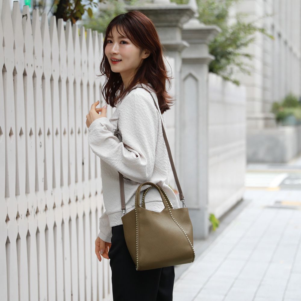 【カシュカシュ/cache cache】ボールトリミングトートバッグ(2WAY)