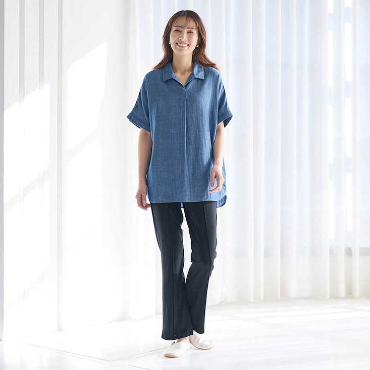 ゆったりシルエットの5分袖抜け感シャツパジャマ